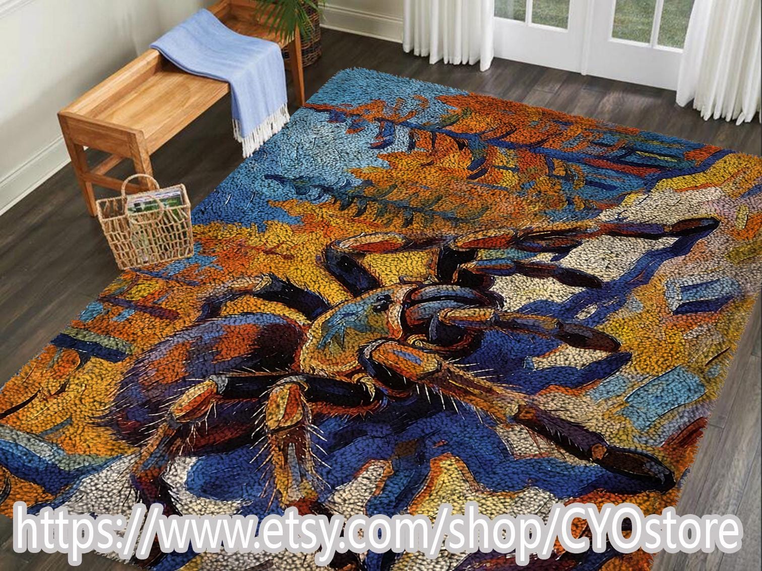 Large Latch Hook Rug Kit: Big Spider DIY Craft Pre-Printed Canvas…