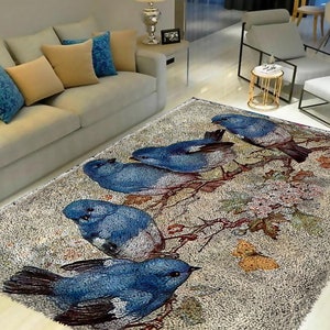 Knüpfteppich-Set, Großes Knüpfteppich-Set für Erwachsene mit bedruckter Leinwand / multifunktional / Wandteppich / Teppich / Geschenk / blauer Vogel