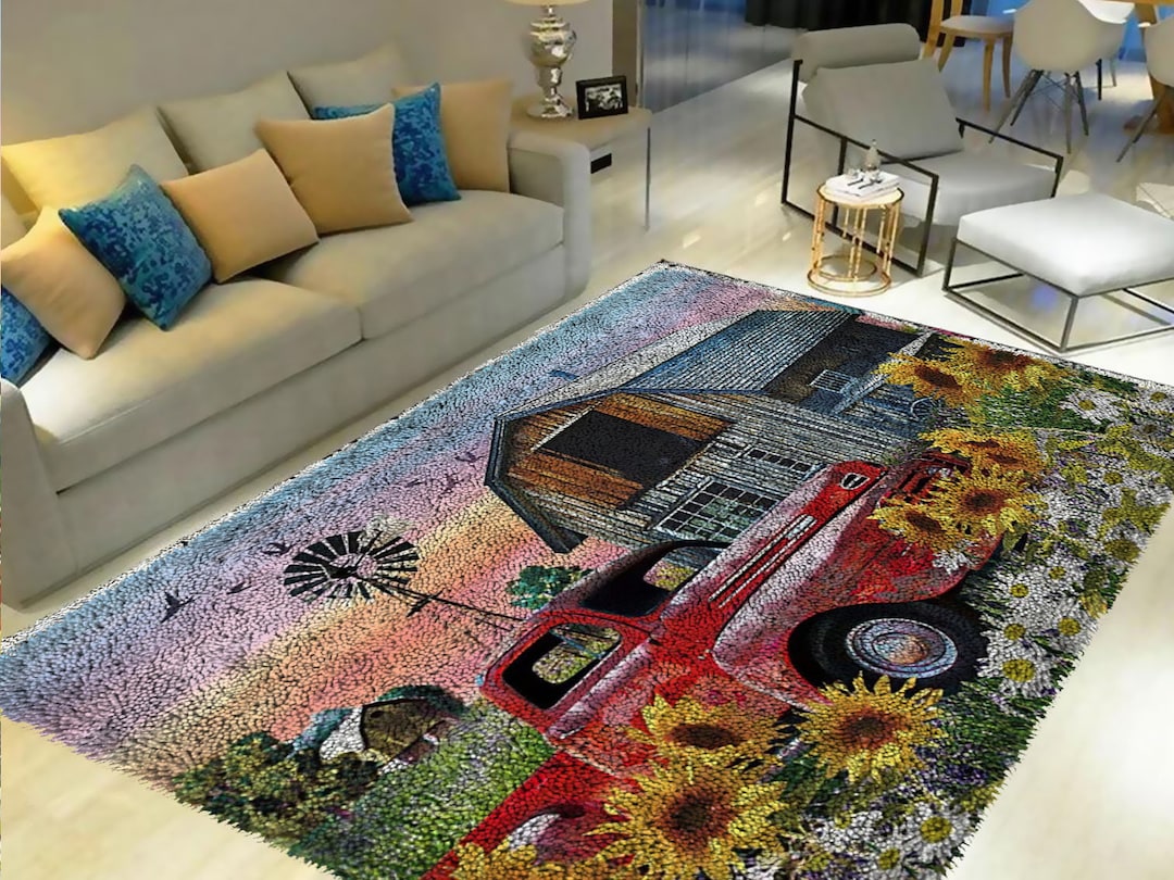 Latch Hook Rug Kit: Farm Truck & Sunflower Tapestry, DIY Craft - Etsy