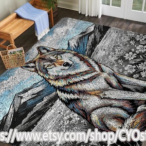 Wolf Latch Hook Rug Kit Easy DIY Yarn Craft Wall Hanging Decor Pre-Printed Canvas With Non-Slip Backing-All Materials Included