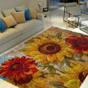 Sunflower Latch Hook Kits, Large Latch Hook Rug Kit for Adults Latch Hook Kits with Printed Canvas Festivals Gifts Decoration