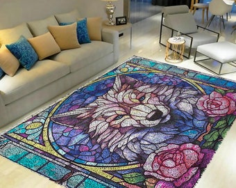 Wolf Latch Hook Rug Kit: DIY Tapestry, Printed Canvas