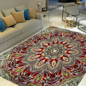Red and yellow flowers Latch Hook Kits, Large Latch Hook Rug Kit for Adults Latch Hook Kits with Printed Canvas Christmas Decoration