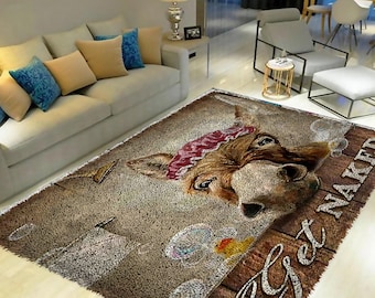 Latch Hook Rug Kit: Donkey Bathing, Christmas Decor, Tapestry, Carpet/All Materials Included