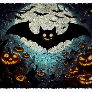 Knüpfteppich-Set, Großes Knüpfteppich-Set für Erwachsene mit bedruckter Leinwand / multifunktional / Halloween / Teppich / Geschenk / Fledermaus