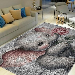 Latch Hook Kits, Large Latch Hook Rug Kit for Adults Latch Hook Kits with Printed Canvas Little White Elephant Decoration