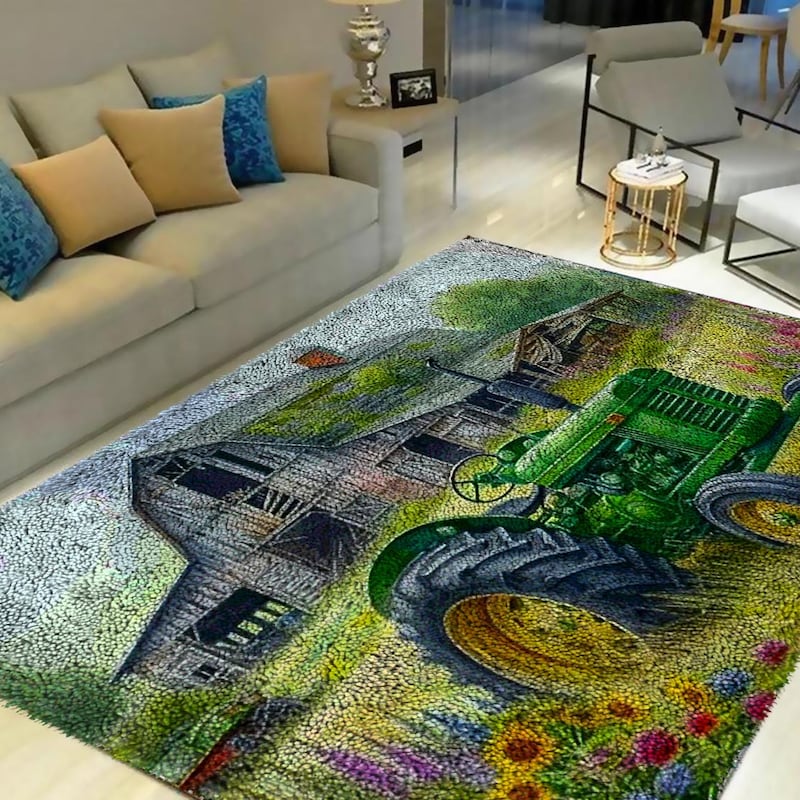 Farm Field Rug Rug With Tractors - Etsy UK
