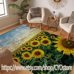 Kit de alfombra de crochet DIY: Tapiz de girasol, alfombra navideña