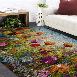 Blumen Knüpfteppich Set, Großes Knüpfteppich-Set für Erwachsene mit bedruckter Leinwand Weihnachtsdekoration