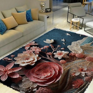Latch Hook Kits, Large Latch Hook Rug Kit for Adults Latch Hook Kits with Printed Canvas Flower Decoration