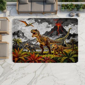 Tyrannosaurus Rex Latch Hook Kit for Beginners Complete DIY Rug Making Set with All Yarn & Tools, Home Decor Craft Gift for Adults/Kids