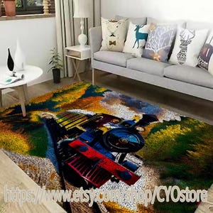 Train Latch Hook Rug Kit: Pre-Printed Canvas, Non-Slip Backing