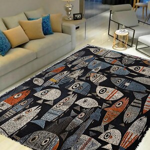 Kit para alfombra de gancho: Banco de peces, lienzo estampado