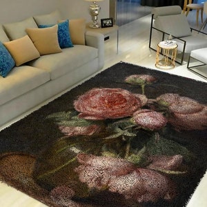 Moody Pink Peonies Latch Hook Rug Kit: DIY Home Decor