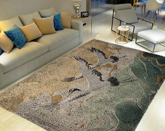 Vintage Latch Hook Rug With Non-slip Backing. 36 X 44 Inches Wall