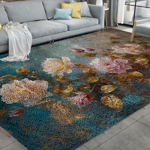 Beautiful Flowers Latch Hook Kits, Large Latch Hook Rug Kit for Adults Latch Hook Kits with Printed Canvas Christmas Decoration