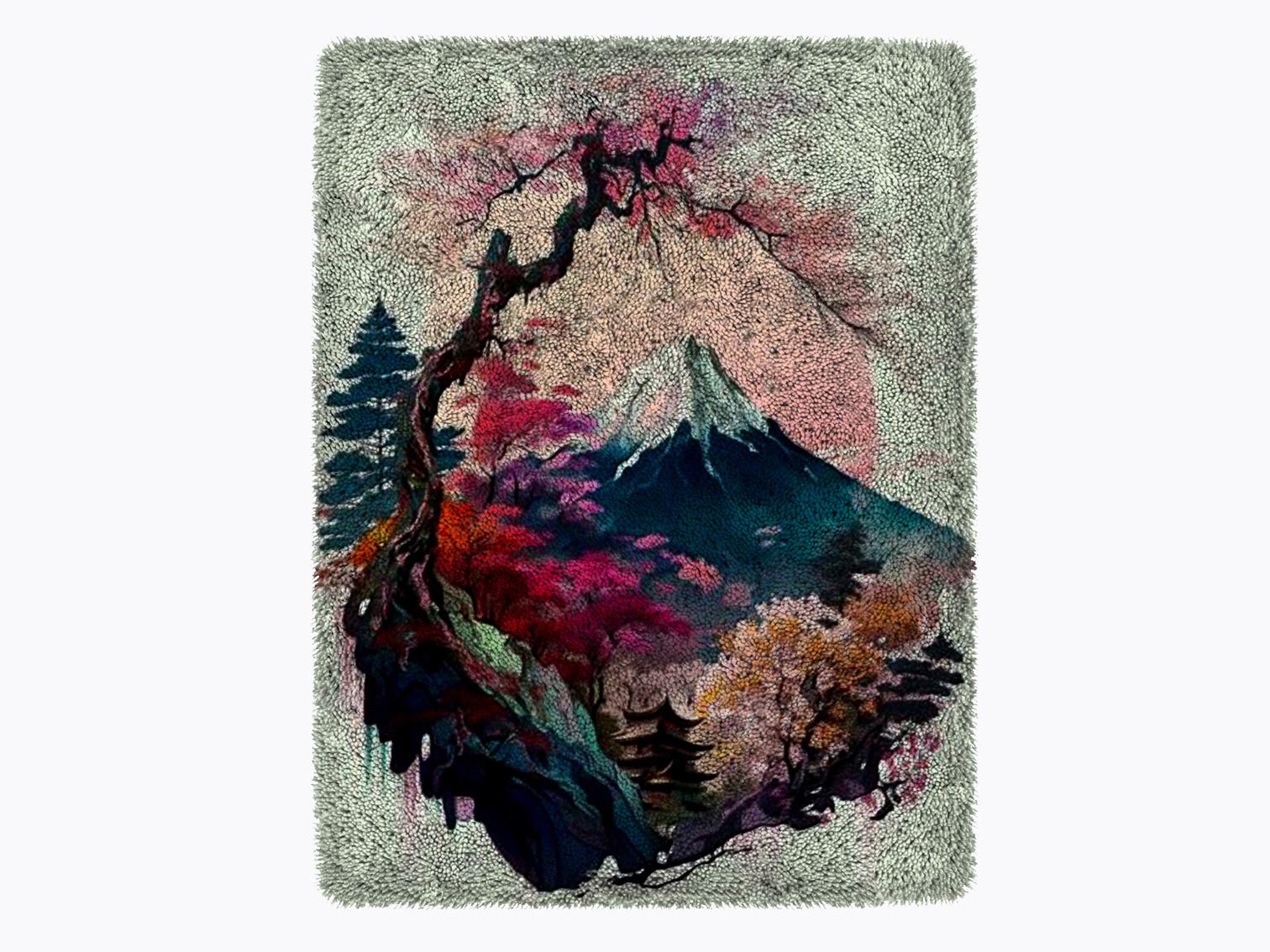 Japanese Latch Rug Fujiyama Latch Hook Rug Kit: Japanese Mountain Scene DIY Craft - Etsy