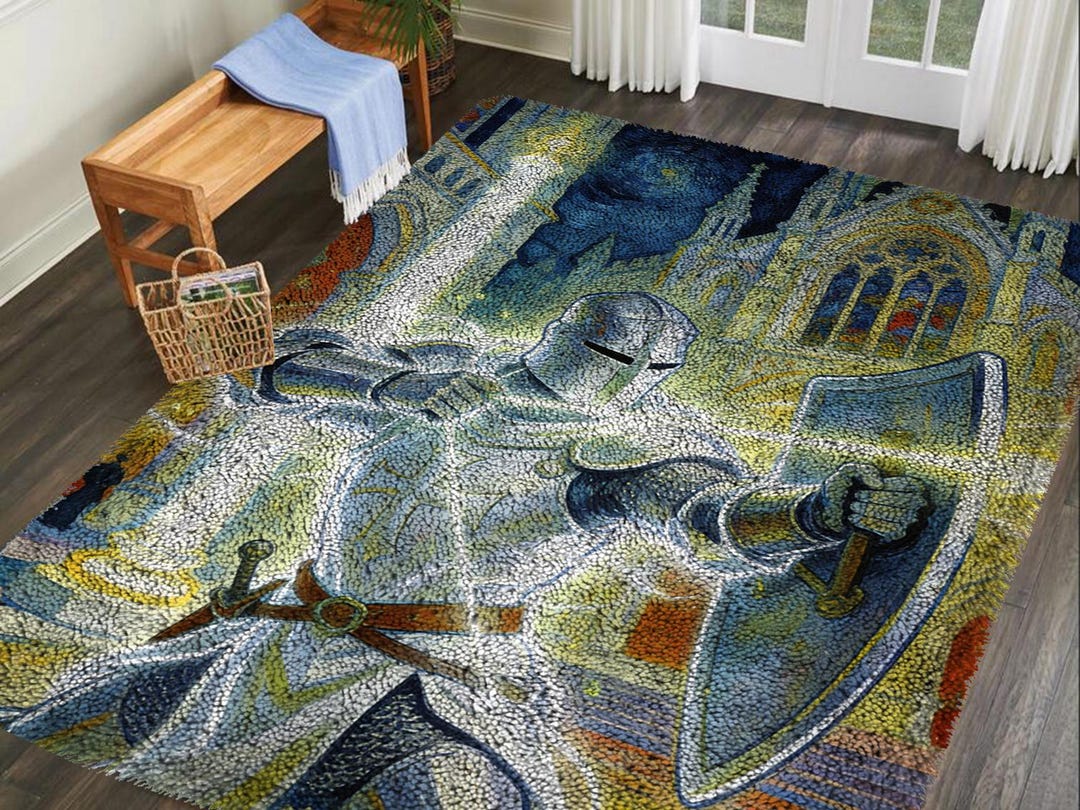 Knight Castle Rug Knight Rug Making Latch Hooking Kit Pre-printed Canvas With Non-slip ...