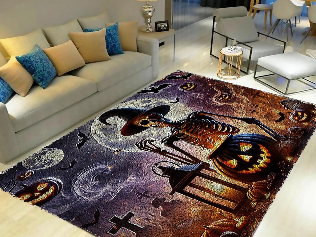 Hok Rug Skeleton Pattern Skeleton Pumpkin Latch Hook Rug Kit: Halloween Carpet Tapestry - Etsy