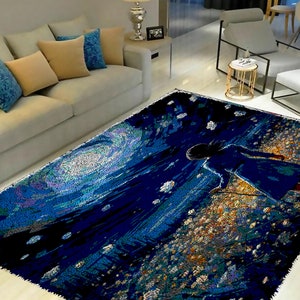 Latch Hook Kits, Large Latch Hook Rug Kit for Adults Latch Hook Kits with Printed Canvas A girl holding flowers in her hand Decoration
