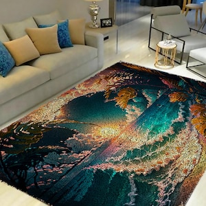 Sunset Beach Latch Hook Kits, Large Latch Hook Rug Kit for Adults Latch Hook Kits with Printed Canvas Christmas Decoration