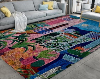 Large Landscape Latch Hook Rug Kit: DIY Tapestry Craft with Printed Canvas