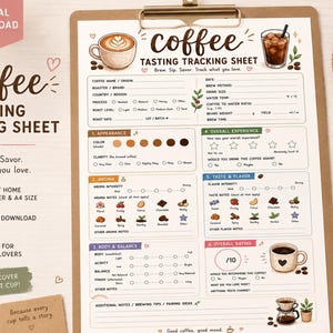 Coffee Tasting Tracking Sheet Printable | Coffee Journal Page | Coffee Lover Gift | Café Review Log | Digital Download PDF | Coffee Tracker