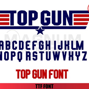 Top Gun Schriftset Alphabet Top Gun Buchstaben, Top Gun Schrift Digital Movie Pilot Militär Navy Schriftart Sofortiger Download