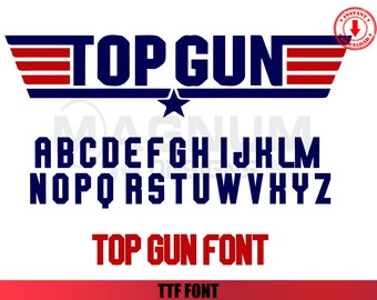 Top Gun Font Set Alphabet Top Gun Letters, Top Gun Font Digital Movie Pilot Military Navy Font Instant Download