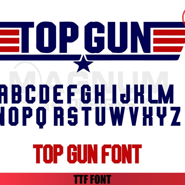 Top Gun Schriftarten Set Alphabet Top Gun Buchstaben, Top Gun Schriftart Digitaler Film Pilot Military Navy Schriftart Sofort Download