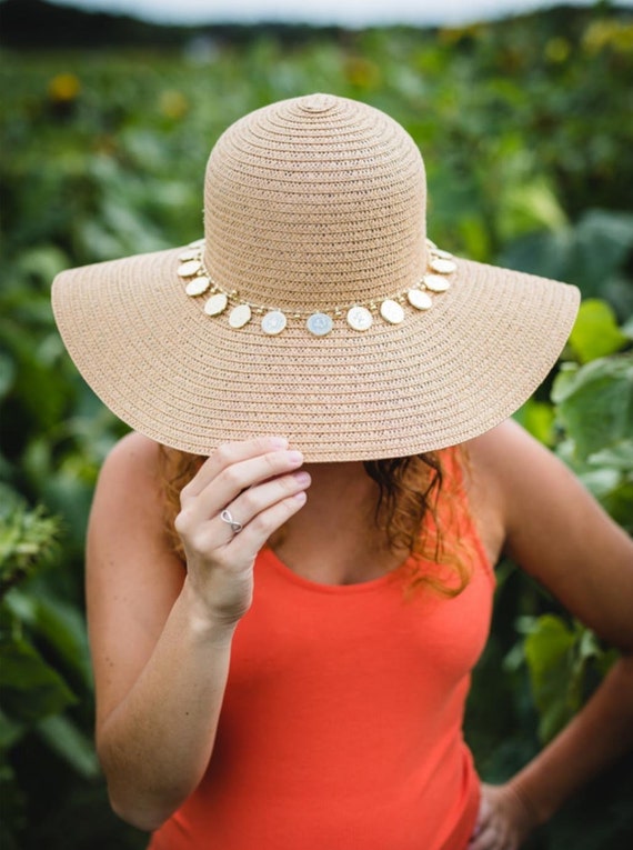 Ladies Straw Hat With Gold Coin Design Etsy
