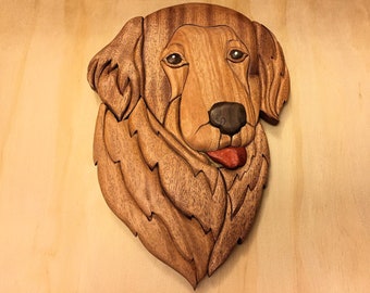 Intarsia Golden Retriever (version 3) - Wood Art - Wall Hanging