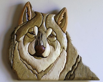 Intarsie Wolf - Holzkunst - Wandkunst