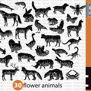 Animals svg, farm animals clipart, animal print, animal art, Floral animals svg, flower animal silhouette, animal wall art, spirit animal