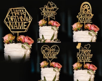Happy Birthday Cake Topper SVG Bundle, Laser Cut Files (Digital Download)