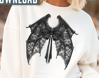 Halloween Bat Bow PNG, Gothic Coquette Design (Digital Download)