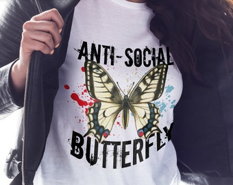 Papillon antisocial PNG, motif floral à sublimation (téléchargement numérique)