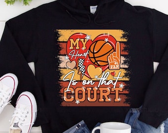 Retro Basketball Mom PNG, Heart on Court Design (Digital Download)