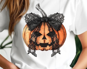 Pumpkin Coquette Bow PNG, Halloween Shirt Design (Digital Download)