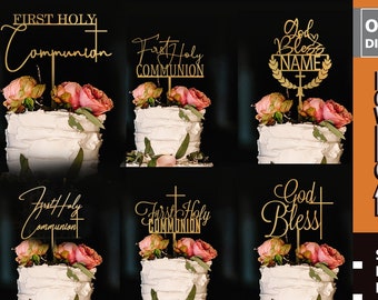 Topo de Bolo de Primeira Comunhão em SVG, Decorações de Batismo (Download Digital)