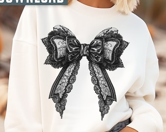 Halloween Gothic Lace Bow PNG, Retro Pumpkin Design (Digital Download)