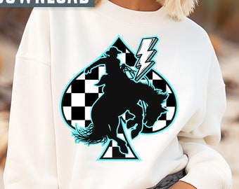 Retro Rodeo Cowboy PNG, Checkered Western Shirt Design (Digital Download)