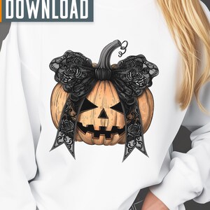 Coquette bow pumpkin png Halloween shirt design sublimation, Trendy Halloween png, pumpkin png, digital download