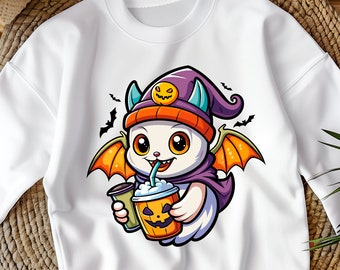 Halloween Ghost Cat PNG, Spooky Kawaii Design (Digital Download)