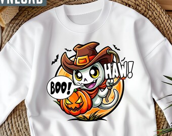 Cute Western Ghost Halloween PNG, Boo Haw Shirt Design (Digital Download)