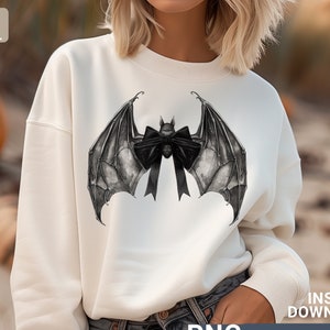 Halloween Bat Gothic Coquette bow png design , retro halloween png, trending png, Gothic png, black bow png, \digital download