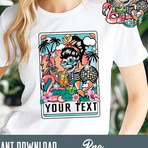 Diseño de sublimación de cartas de tarot de verano con esqueleto divertido png, impresión de verano personalizada, png de verano, descarga digital