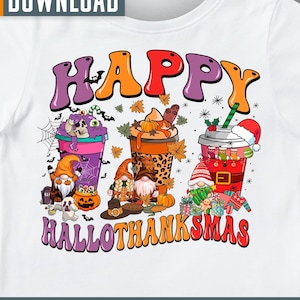 Happy Hallothanksmas Coffee Png, Happy Halloween Png, Thanksgiving Png, Christmas Png, Santa Png, Autumn Png for Sublimation, digital file