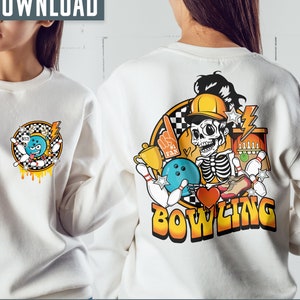 Bowling PNG, bowling retro shirt png, bowling download, bowling designs, retro png, funny bowling skeleton png