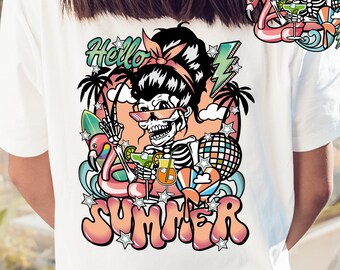 Funny Summer Skeleton PNG, ambiance estivale rétro (téléchargement numérique)